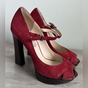 Michael Kors pavorda size 7 burgundy suede shoes with platform -1” and heel -5”